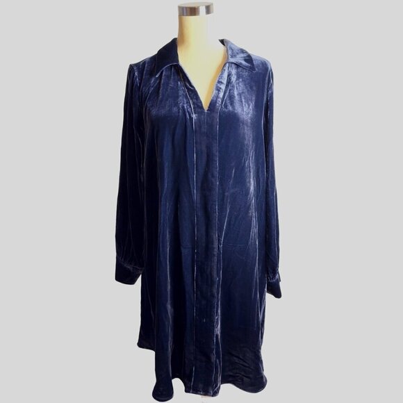 Sundance Hendrix Velvet Shirt Dress Womens XXL Silk Rayon Paris Night Blue Relax - Picture 2 of 11